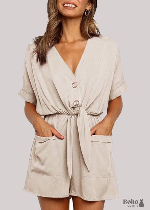 Belt V-Neck Boho Jumpsuit Collins